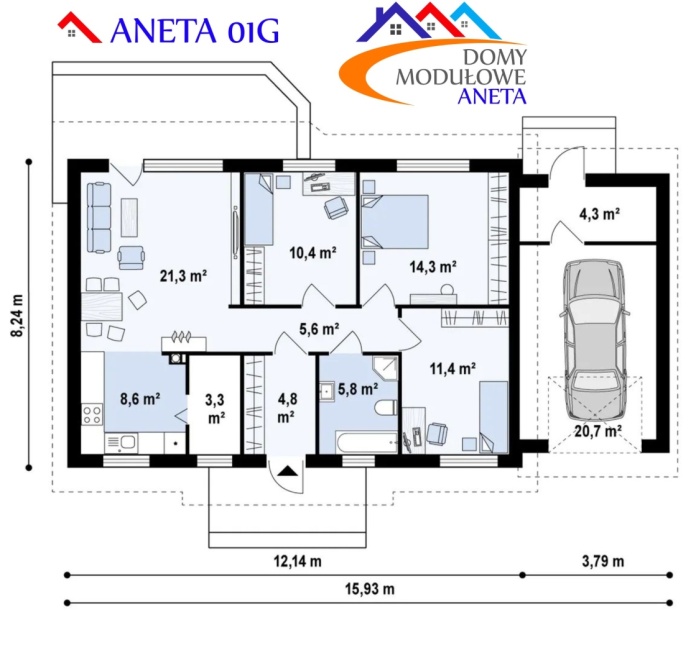 dom modułowy ANETA 01G z garażem